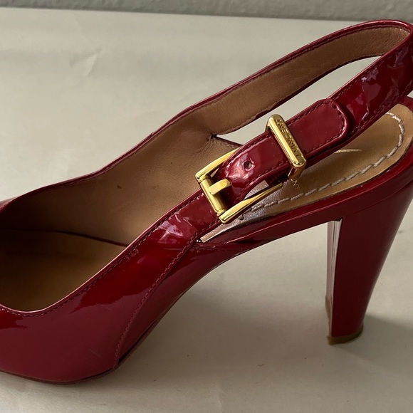 J Vincent Patent Leather Open Toe Slingback Cherry Red High Heel Sandals - Picture 13 of 14